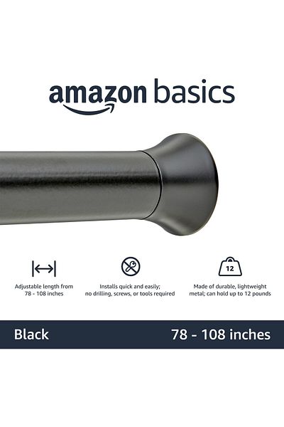 erorex Tension Curtain Rod With Adjustable Length 1.98 M 2.74 M 2.22 Cm Diameter Classic Finial Black