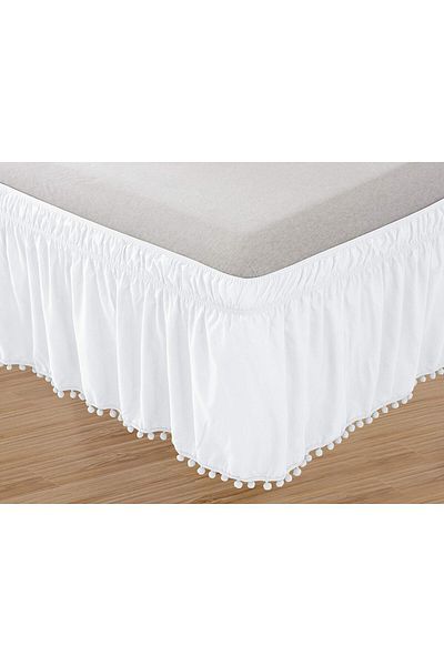 erorex Elegant Comfort Top Knot Tassle Pompom Fringe Ruffle Skirt Around Style Elastic Bed Wrap Wrinkle
