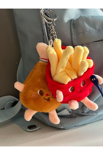 Miamantra Set of 2 Fun Plush Keychain with French Fries and Chicken Leg Shape / Set of 2 Bag Ornaments