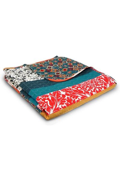 erorex Reversible Throw Colorful Striped Pattern Bohemian Blanket 60” X 50” Turquoise And Tangerine