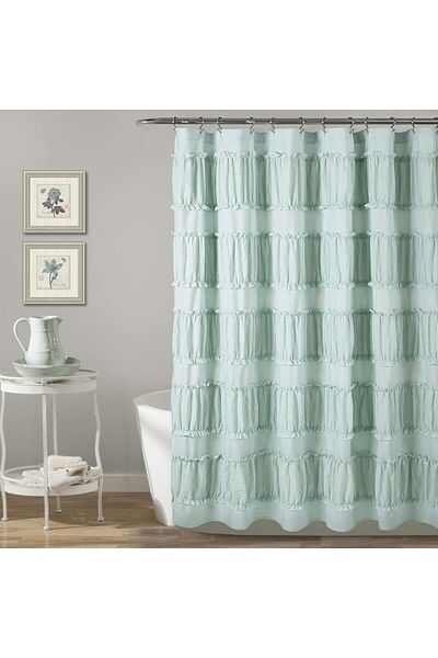 erorex 72 Inch X 72 Inch Blue Nova Ruffle Shower Curtain