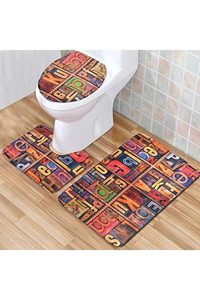 erorex 3 Set Bathroom Anti Slip Pedestal Rug + Lid Toilet Cover + Bath Mat