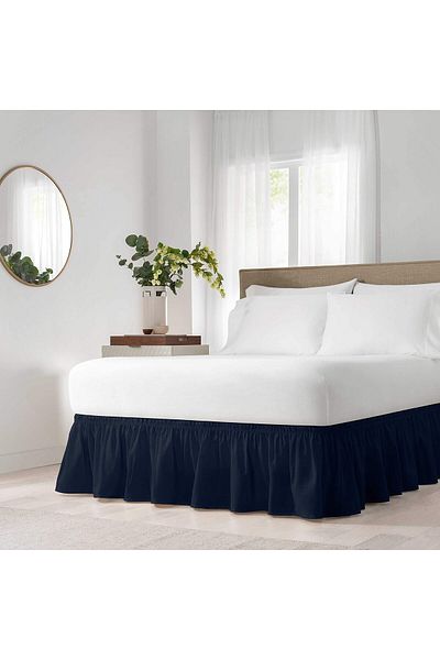 erorex Easyfit Solid Elastic Wrap Around Bed Skirt Easy On Off Dust Ruffle 18 Inch Drop Twin Full Navy