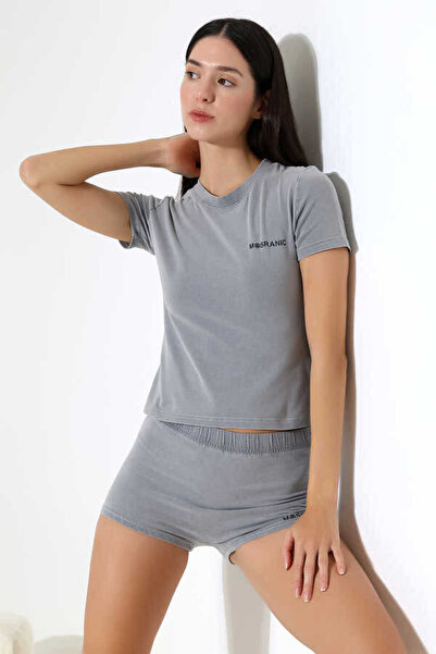 MOSRANİC Kadın Soft Gri Şort Takım Msc4021