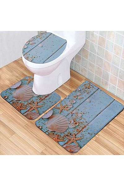 erorex 3 Set Bathroom Anti Slip Pedestal Rug + Lid Toilet Cover + Bath Mat