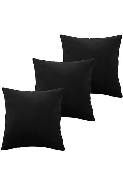 erorex 3 Pieces Square Decorative Cushion Set With A Soft Velvet Cover Solid Design 45X45 Cm Black