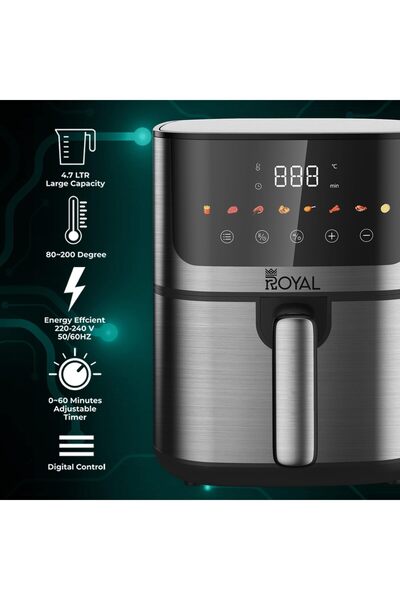 erorex مقلاة هوائية رقمية 200 درجة حرارة دوران هواء ساخن سريع Ra Afd4718 سعة 4.7 لتر 1400 واط Ra Afd4718 أسود