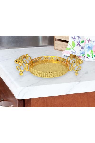 TrentonGCC Elegant Round Serving Tray with Handles