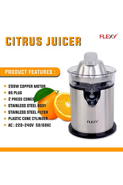 erorex Citrus Juicer 200W Copper Motor Stainless Steel Filter And Body 2 Press Cones Durable Efficient