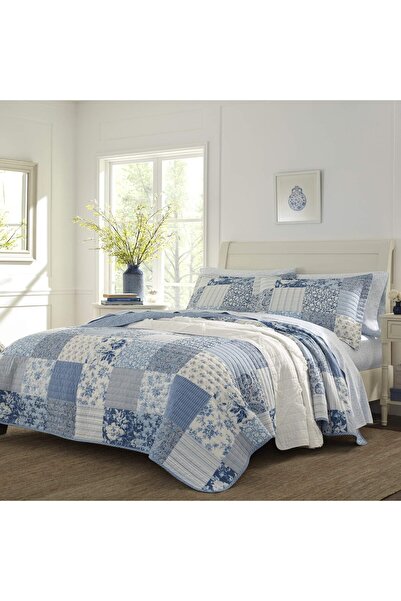 erorex Paisley Patchwork Quilt Set Twin Blue