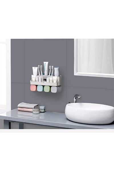erorex 1 Set Wall Mounted Rack Toothbrush Holder With Automatic Toothpaste Squeezer Bathroom Tumbler For 3