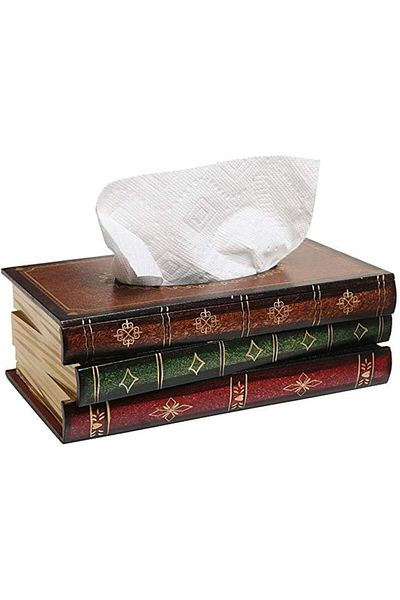erorex Tissue Holder Elegant Wooden Antique Book Design Tissue Paper Holder Dispenser Novelty Napkin