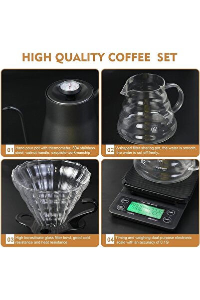 erorex Coffee Maker Set V60 Dripper Grinder Stainless Steel Kettle Timer Filters Cup Travel Bag Gift