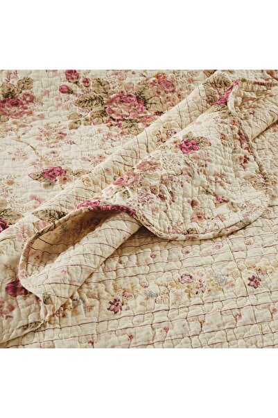 erorex Antique Rose Classic Traditional Floral 100 Percent Cotton Quilted Throw Blanket 50 X 60 Inches Ecru