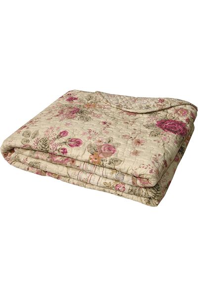 erorex Antique Rose Classic Traditional Floral 100 Percent Cotton Quilted Throw Blanket 50 X 60 Inches Ecru