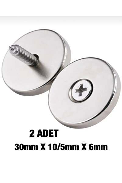 AYMAGNET 2 Adet 30mm X 10/5mm X 6mm Havşa Delikli Güçlü Neodyum Mıknatıs