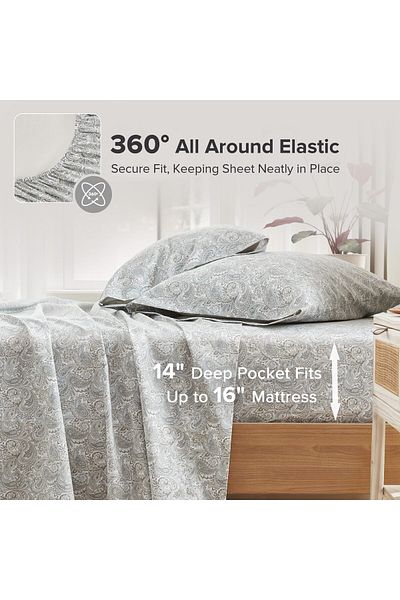 erorex 144Tc Cotton Sheet Set Breathable Lightweight Soft With Elastic Deep Pocket Modern All Season Cozy