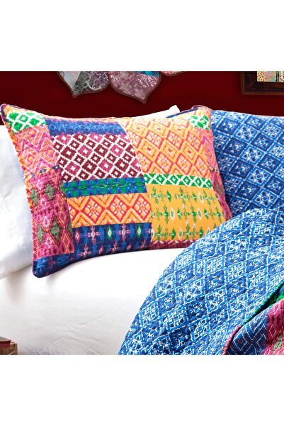 erorex Misha Quilt Patchwork Bohemian Reversible Print Pattern 3 Piece Bedding Set King Fuschia And Blue