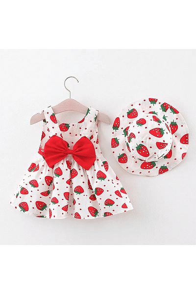 nannie Girls Dress with Strawberry Hat - 12-18 months