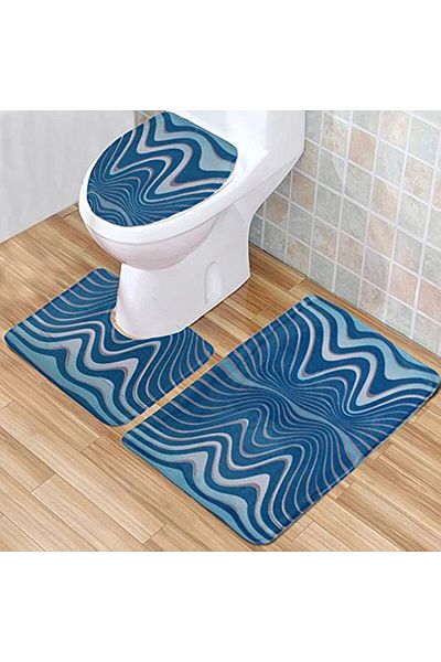 erorex 3 Set Bathroom Anti Slip Pedestal Rug + Lid Toilet Cover + Bath Mat
