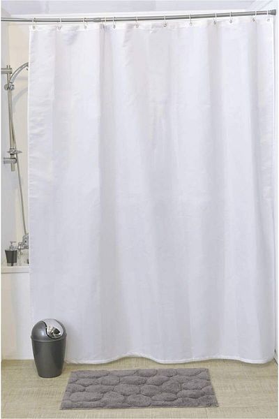 erorex Design Fabric Polyester Shower Curtain With 12 Matching Rings White