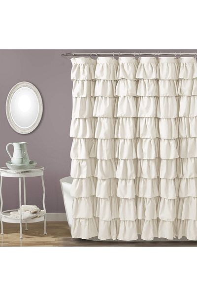 erorex Ruffle Shower Curtain Floral Textured Vintage Chic Farmhouse Style Design Ivory 72 Inch X 72 Inch