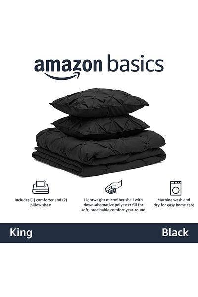 erorex Pinch Pleat Down Alternative Comforter Bedding Set King Black