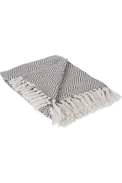 erorex Modern Zig Zag Throw Blanket Woven Cotton Hand Knotted 2.5 Inch Fringe 50X60 Natural
