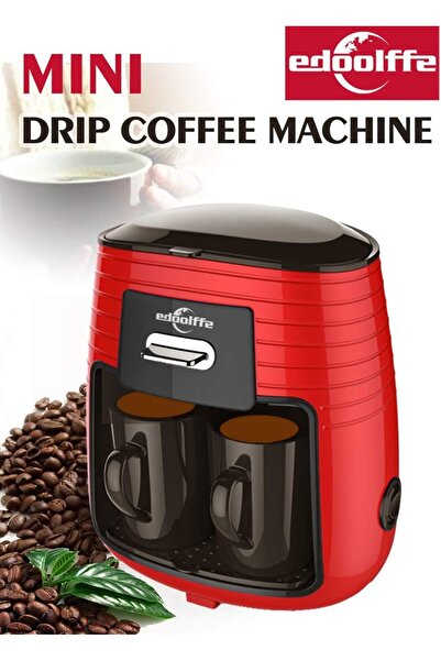 erorex Md-235 Mini Drip Coffee Machine Tea Maker 250Ml 450W With 2 Black Ceramic Cups