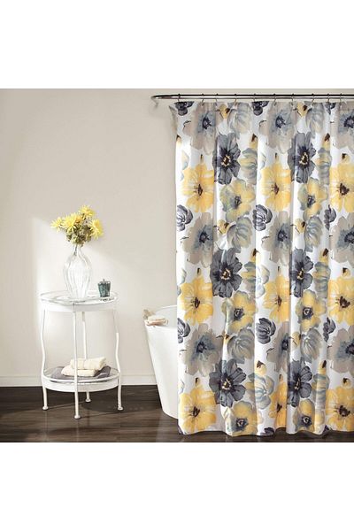 erorex Leah Floral Shower Curtain 72 Inch W X 72 Inch L Yellow And Gray Pretty Yellow Shower Curtain