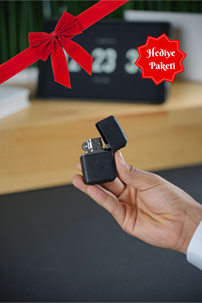 WATCHOFROYAL HAKİKİ DERİ MAT SİYAH KILIFLI BENZİNLİ ÇAKMAK