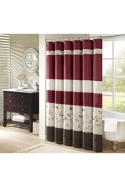 erorex Serene Flora Fabric Shower Curtain Embroidered Transitional Shower Curtains For Bathroom 72 Inch X