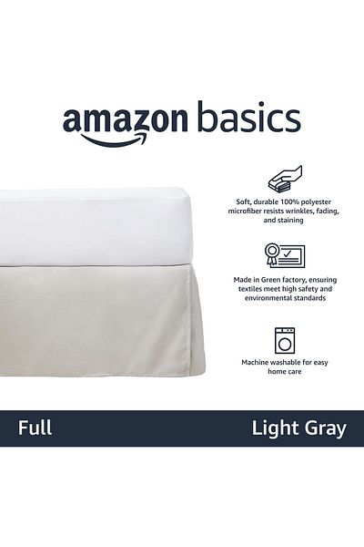 erorex Pleated Bed Skirt Full Light Grey