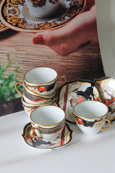 Moon Dizayn 12 Parça 6 Kişilik El Yapımı Özel Üretim Porselen Çay Kahve Finca...