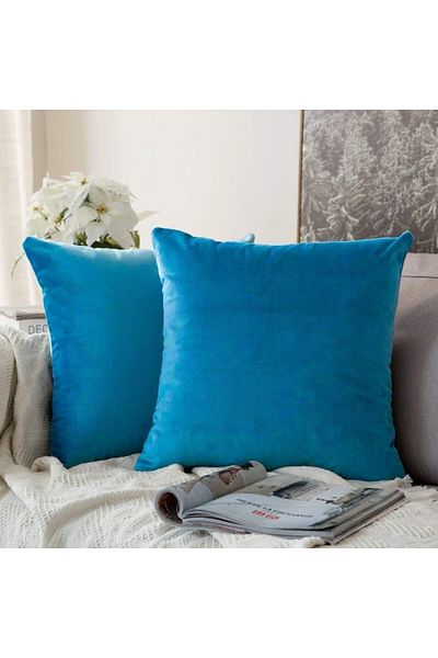 erorex Bondi Blue Velvet Decorative Solid Filled Cushion 45 X 45Cm