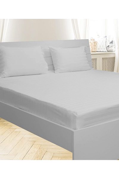 erorex Single Fitted Sheet 1Pc 100 Percent Cotton 250Tc Sateen 1 Inch Stripe Size: 120X200+25Cm White