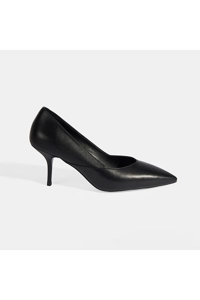 Desa Women's Black Leather Heeled Classic Shoes
