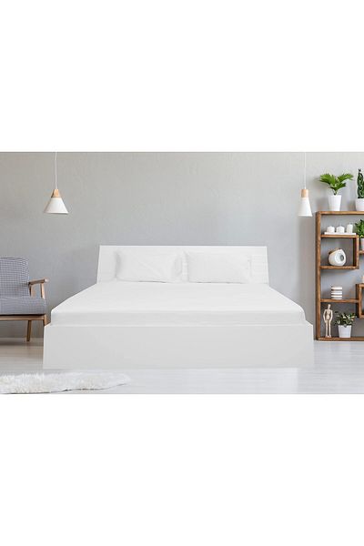 erorex Queen Fitted Sheet 1Pc 100 Percent Cotton 250Tc Sateen Plain Size: 180X200+30Cm White