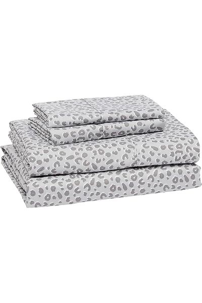erorex Lightweight Super Soft Easy Care Microfiber Bed Sheet Set With 14” Deep Pockets Queen Gray Cheetah
