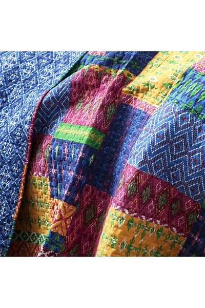 erorex Misha Quilt Patchwork Bohemian Reversible Print Pattern 3 Piece Bedding Set King Fuschia And Blue