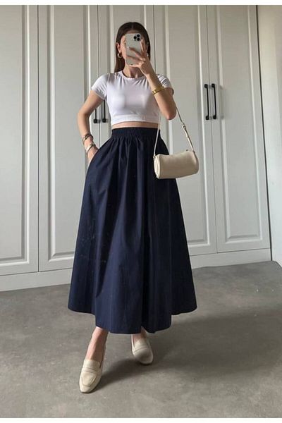 Gülmude Fusta lungă elastică casual din popelin