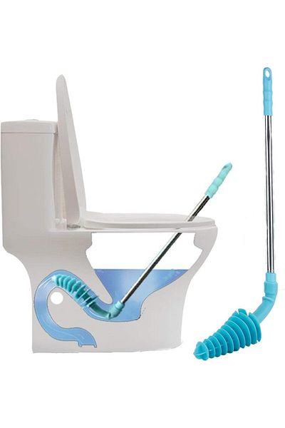 erorex Toilet Plunger Piston Type Toilet Clog Remover Flexible Rubber Head Stainless Steel Handle With