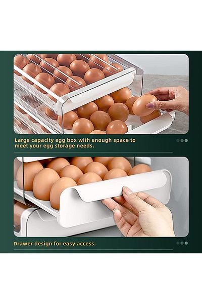 erorex 32 Grid Egg Container For Refrigerator Double Layer Egg Holder Egg Tray Stackable Clear Egg