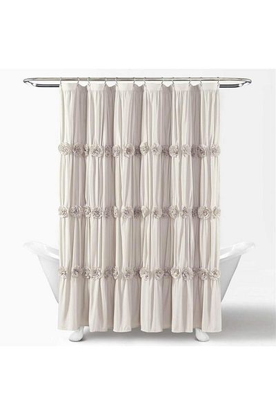 erorex Neutral Darla Shower Curtain Ruched Floral Vintage Chic Farmhouse Style Design 72 X 72