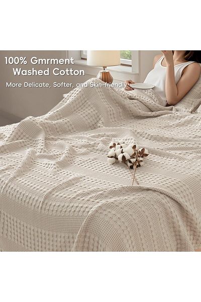 erorex 100 Percent Cotton Waffle Weave Blanket King Cal King Size Luxury Soft Breathable Skin Friendly