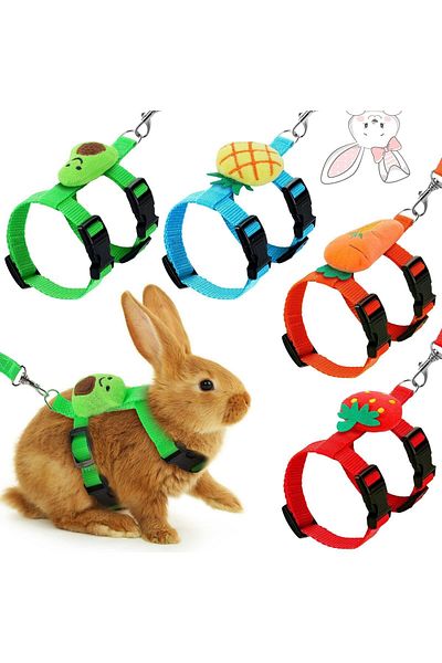 erorex Bunny Rabbit Harness 4 Sets Leash Set Small Pet Cute Vest Harness Leash With Decorations For Bunny