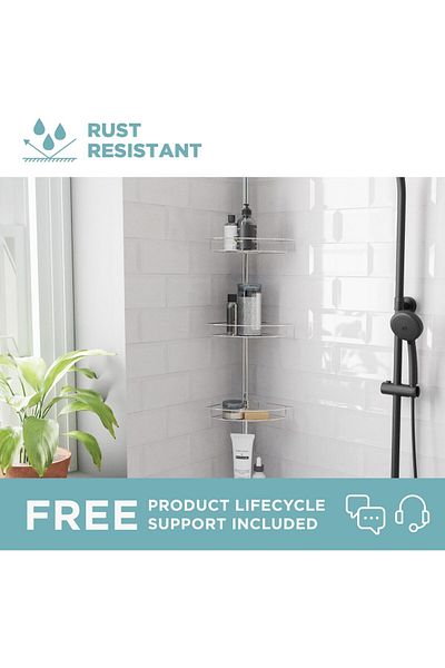 erorex Tension Pole Shower Caddy With 4 Basket Shelves With Towel Bars Chrome 60 97 Inch – Rust Resistant