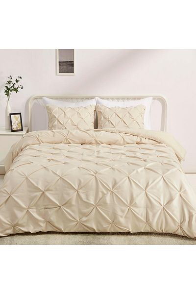 erorex Pinch Pleat Down Alternative Comforter Bedding Set King Beige