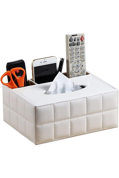 erorex Pu Leather Rectangular Tissue Box White
