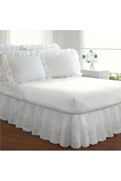 erorex Ruffled Eyelet Bed Skirt Dust Ruffle With Gathered Styling And Embroidered Details 18 Inch Drop